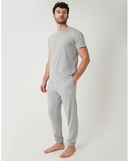 Threadbare White Cotton Blend Script Logo Lounge Set for men