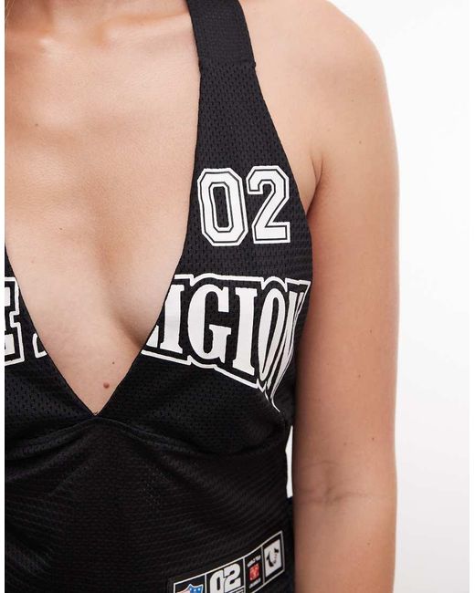 True Religion Black Sporty Mesh Jersey Halterneck Top