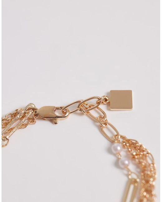 ASOS White Multi-row Chain Bracelet With Faux-pearl Details