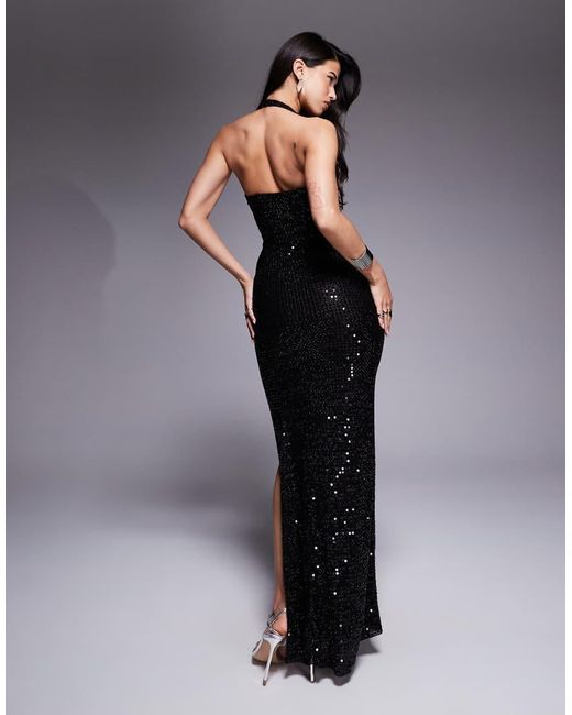 Oh Polly Purple Sansel Embellished Sweetheart Gown