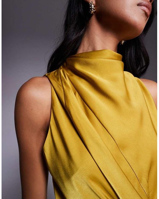 ASOS Metallic High Neck Drape Satin Playsuit