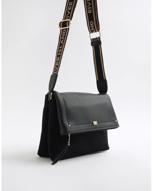 River Island Black Flap Over Cross Body Bag
