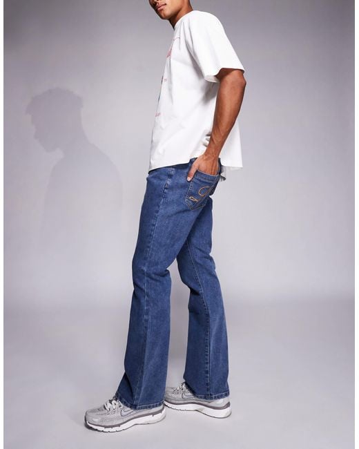 Liquor N Poker Blue Stacked Slim Flare Denim Jeans for men