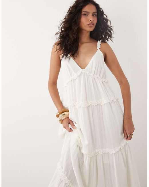 Y.A.S Natural Tiered Ruffle Detail Cami Maxi Dress