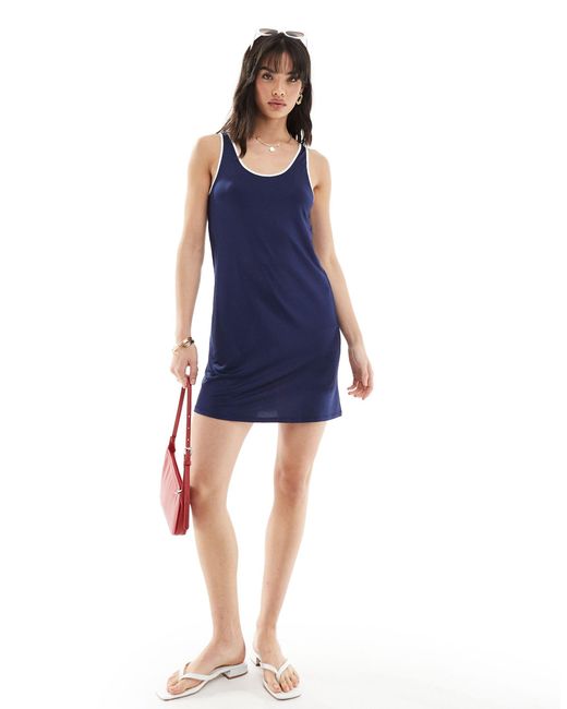 Vero Moda Blue Jersey Mini Skort Dress With Contrast Trim