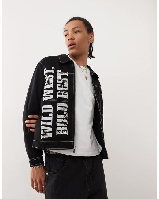PacSun Black Slogan Detail Jacket for men