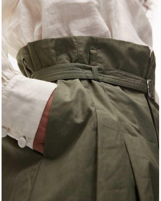 Mango Katoenen Broek Met Wijde Pijpen En Plooien En Riem in het Green