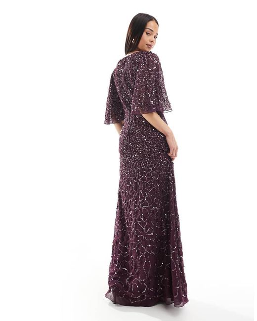 Maya Purple Embellished Angel Sleeve Maxi Dress