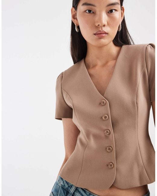 ASOS Blue Tailored Button Through Cinch Top