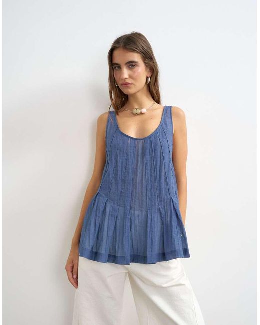 TOPSHOP Blue Sheer Sleeveless Pintuck Cami