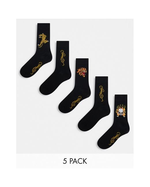 Ed Hardy White Arola Tattoo Graphic 5 Pack Crew Socks for men