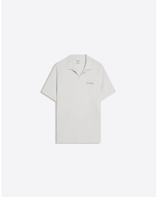 Bershka White Embroidered Short Sleeve Polo Shirt for men