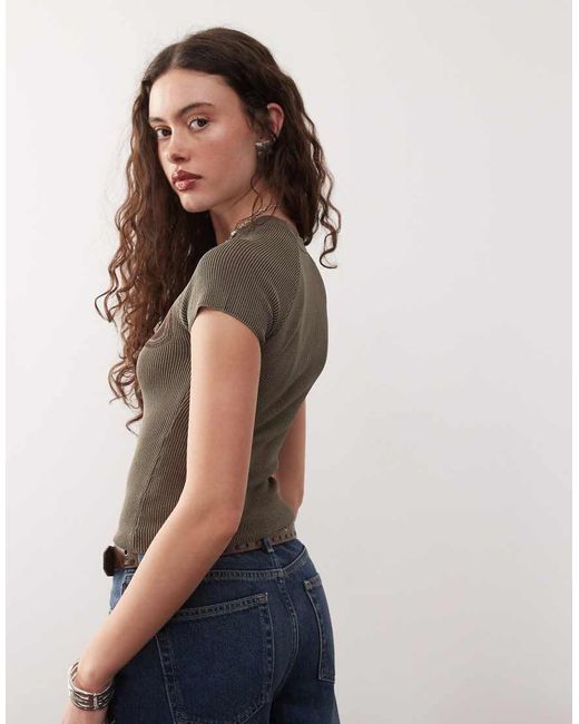 Miss Sixty Brown Knitted Top With Tonal Logo