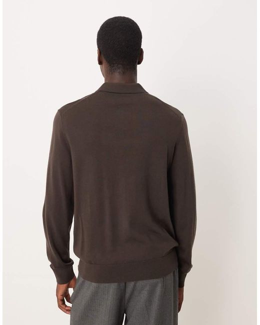 ARKET Brown Merino Wool Knitted Long Sleeve Polo Shirt for men