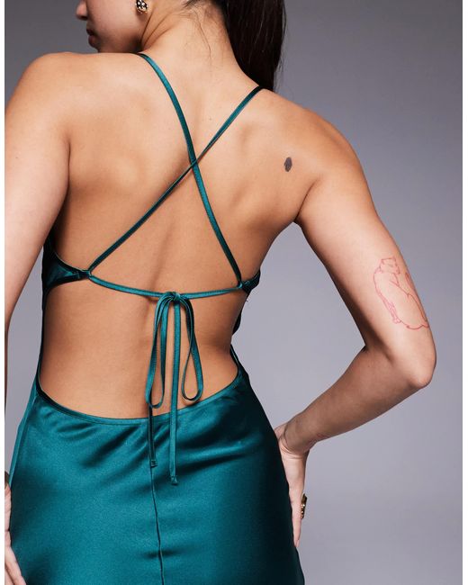 Aria Cove Women's Blue Satin Keyhole Detail Open Strappy Back Maxi Dress -  ice4pros.com.br