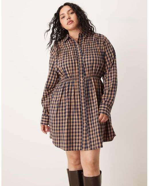 ASOS Brown Asos Design Curve Shirt Mini Dress With Cinched Waist