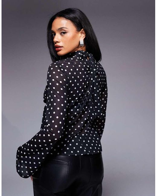 ASOS Blue Floaty Mesh Flare Sleeve Top With Tie Back Detail