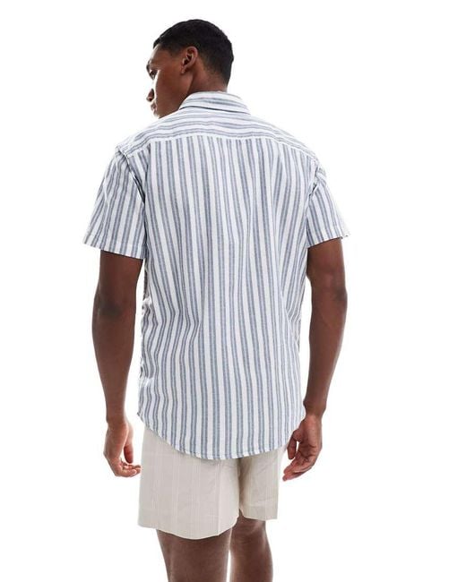 Jack & Jones White Oxford Stripe Short Sleeve Shirt for men