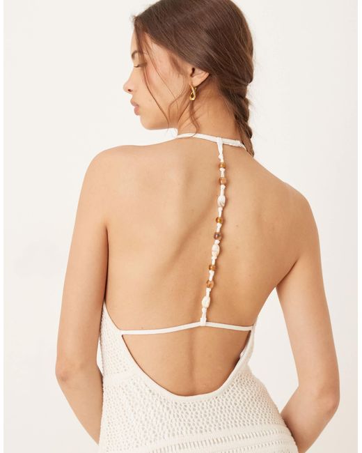 Abercrombie & Fitch Natural – hochgeschlossenes maxikleid aus häkelstrick