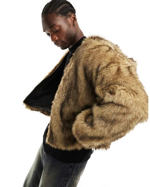 Weekday Black Paolo Oversized Faux Fur Hooded Jacket for men
