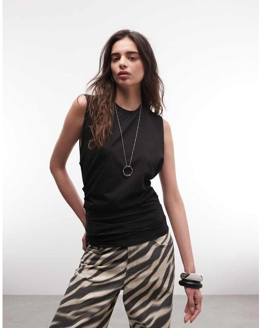Weekday Black Sleeveless Top With Cinched Gathered Waist
