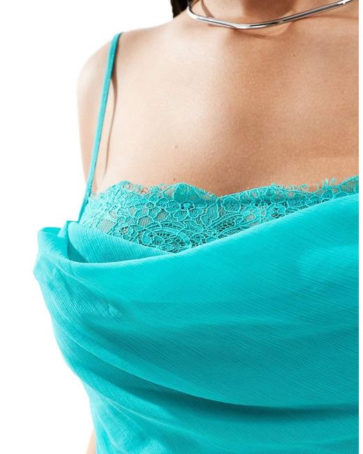 ASOS Blue Cowl Detail Eyelash Lace Bias Mini Dress