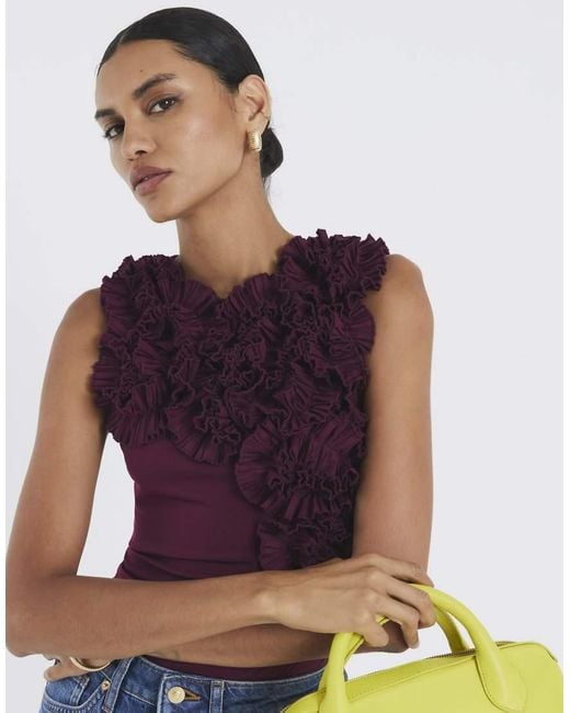 River Island Purple Sleeveless Ruffle Bodysuit