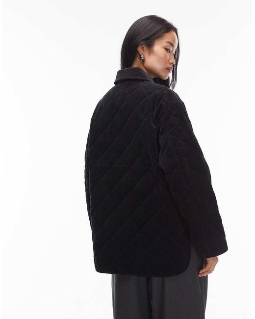 ARKET Black Quilted Corduroy Oversized Jacket With Contrast Collar