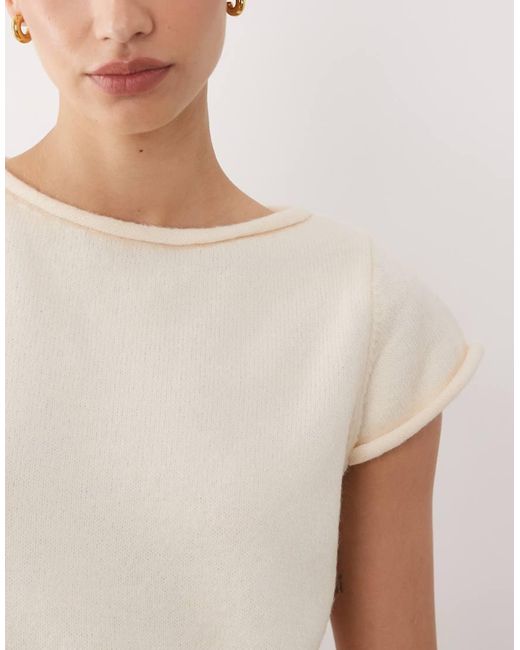 ASOS Natural Knitted Tee With Rolled Edges