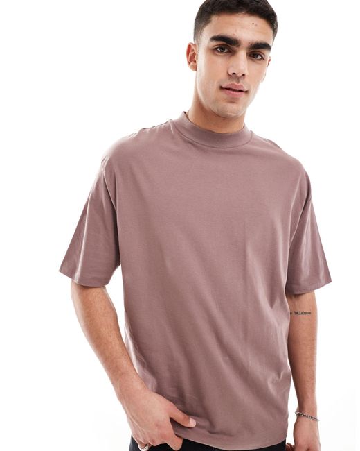Camiseta marrón extragrande con cuello alzado ASOS de hombre de color Pink