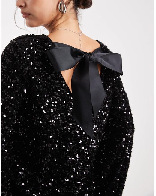 Pieces Black Backless Sequin Top With Satin Bow Back