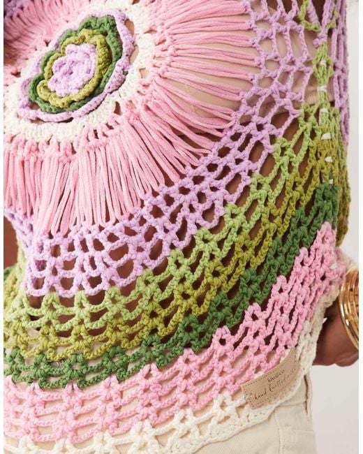 Kiwi & Co Pink Cora Hand Crocheted Open Flower Top