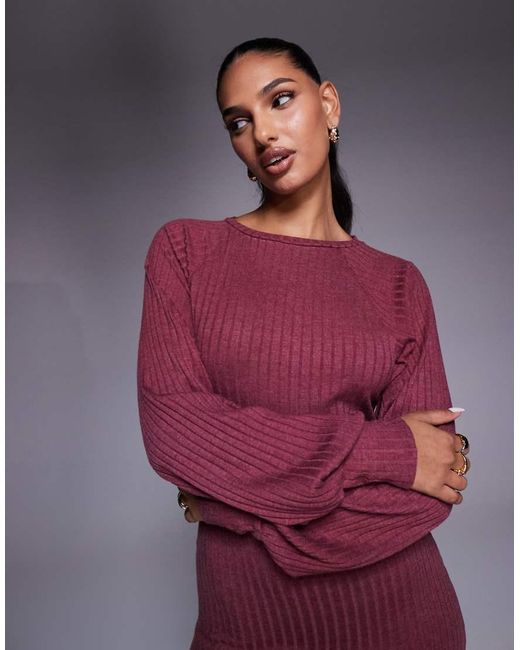 ASOS Red Ribbed Long Sleeve Balloon Sleeve Maxi Dress