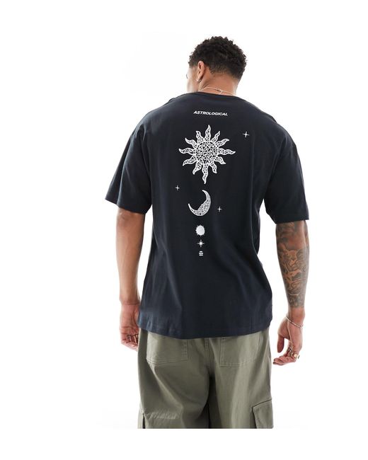 Jack & Jones Black Oversized T-shirt With Sun & Moon Back Print for men