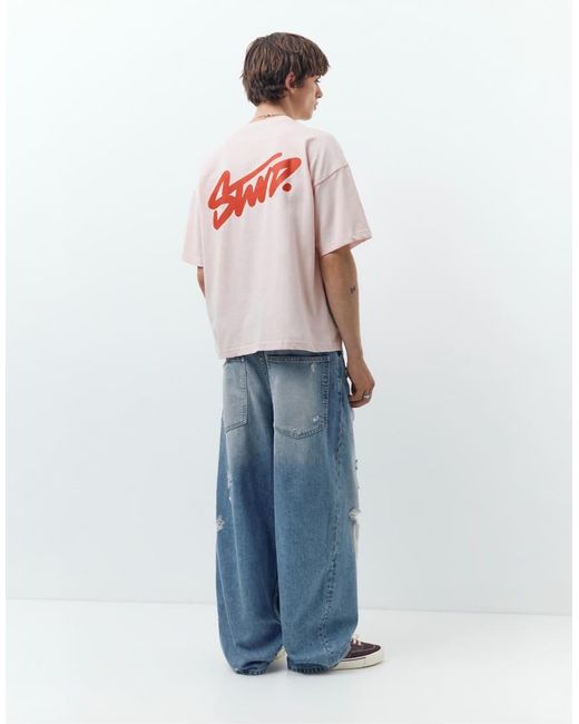 Pull&Bear Oversized Recht T-Shirt Met Logo in het White voor heren