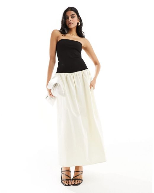 4th & Reckless White Bandeau Contrast Dropped Waist Maxi Dress