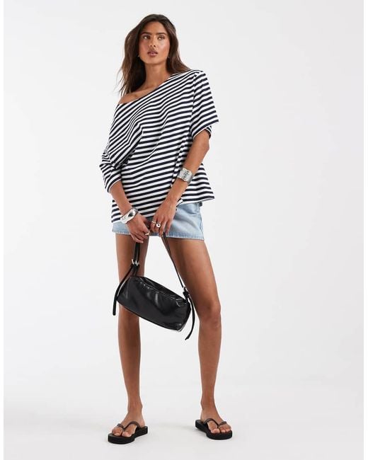 ASOS Blue Slouchy Off Shoulder Oversized Tee
