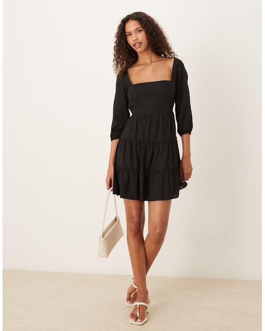 Glamorous Black Square Neck Tie Back Mini Dress