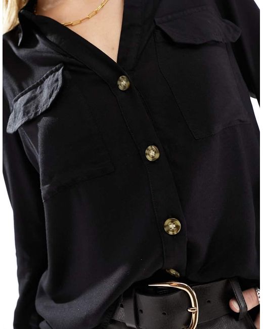 Vero Moda Black Button Down Shirt With Pocket Detail