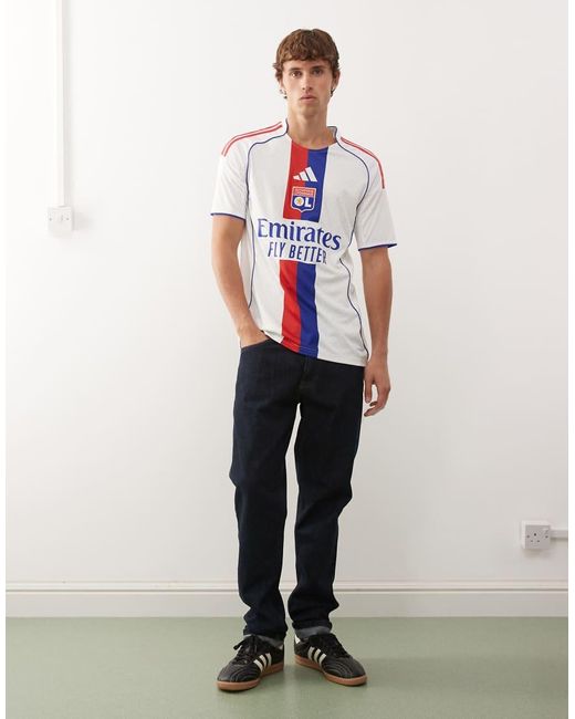 Adidas Originals White Adidas Football Olympique Lyonnais 25/26 Home Jersey for men