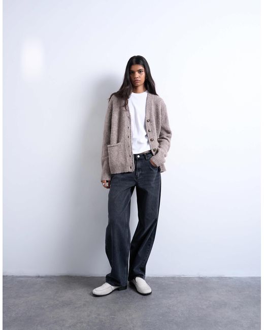 Gilet long en maille épaisse mélangée avec poches TOPSHOP en coloris Gray