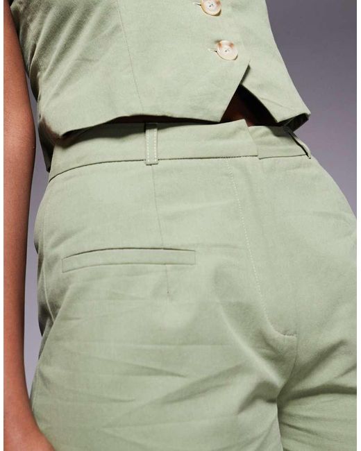 Pantalones Cortos Verde De Tejido Efecto Lino De Algodón Exclusivos De (Parte De Un Conjunto) Kaiia de color Green