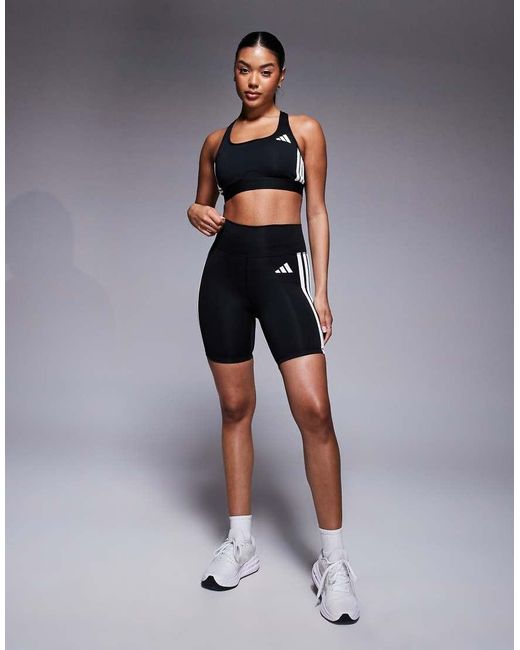 Adidas Originals Gray Adidas Training 3 Stripe Mid Support Sports Bra
