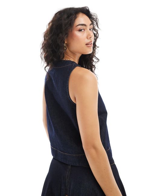 ASOS Blue Denim Button Up Curve Hem Top