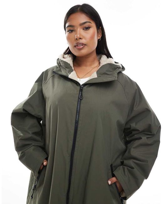 ASOS Green Asos Design Curve Longline Fleece Lined Rain Coat