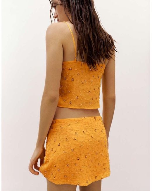 Pull&Bear Orange Sequin Strappy Top