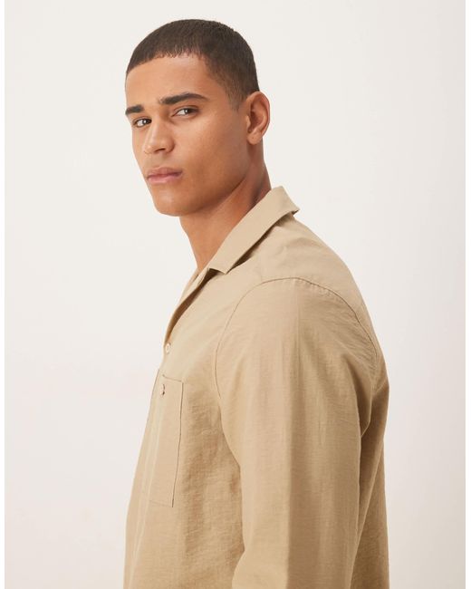 ASOS Blue Relaxed Revere Textured Shirt With Double Pockets for men
