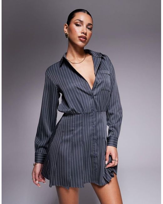 In The Style Blue X Natalya Wright Exclusive Tailored Pleated Mini Shirt Dress