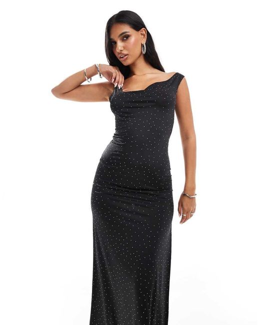 Vestito Lungo Con Scollo Asimmetrico E Dettagli Luccicanti Applicati A Caldo di ASOS in Black