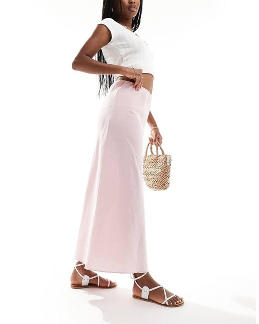 Wednesday's Girl Pink Linen Bias Cut Midaxi Skirt